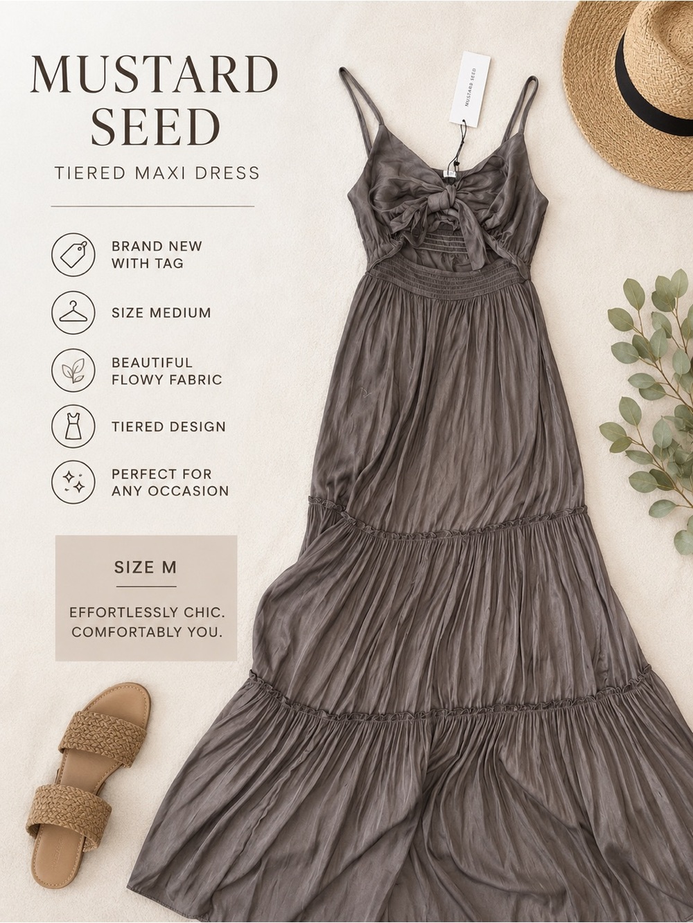 Mustard Seed Women's Tiered Maxi Dress - Charcoal Gray